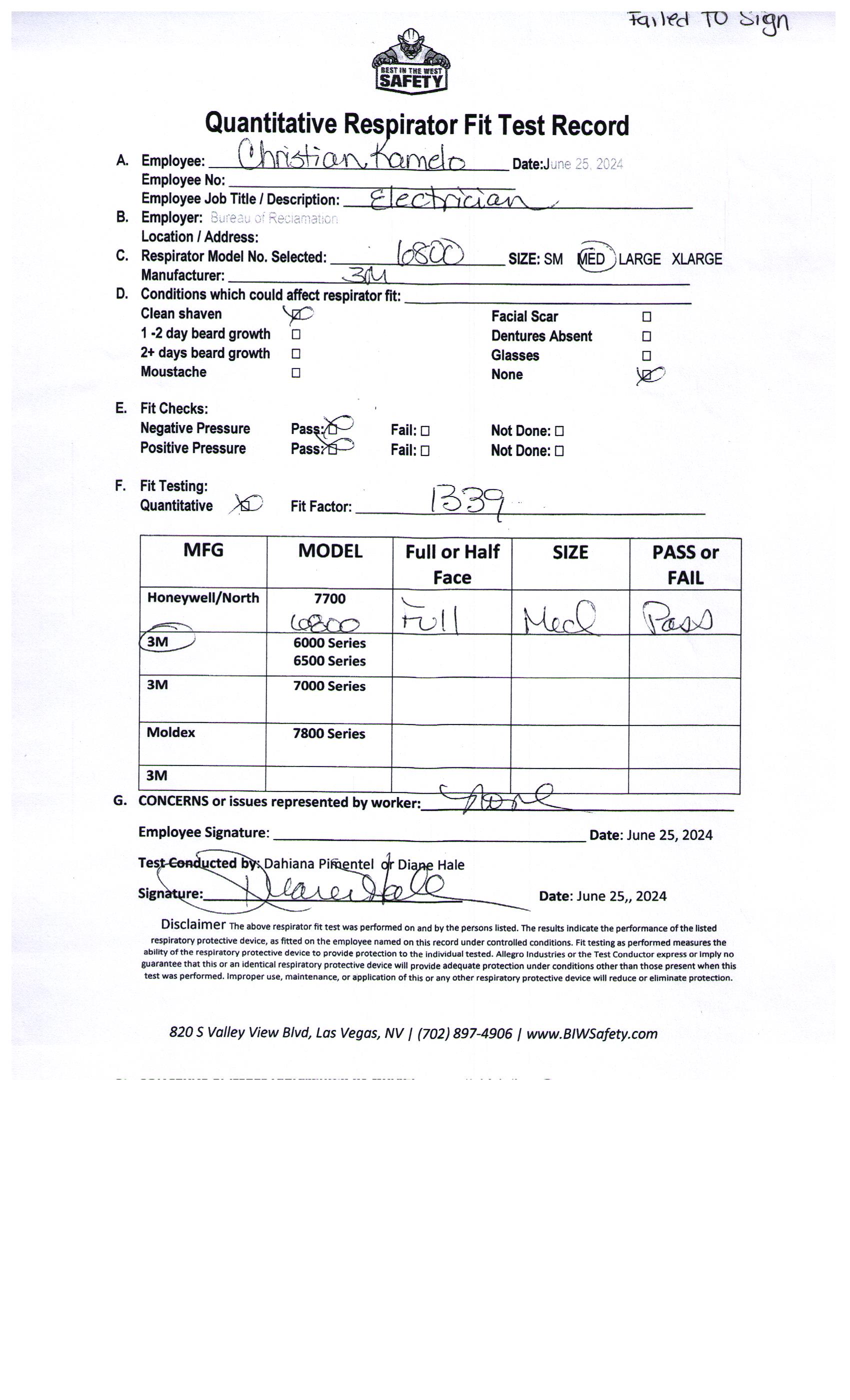 Fipat Test Example View User Documents | Best In the West Safety